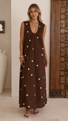 Scout Maxi Dress - Chocolate/White Polka