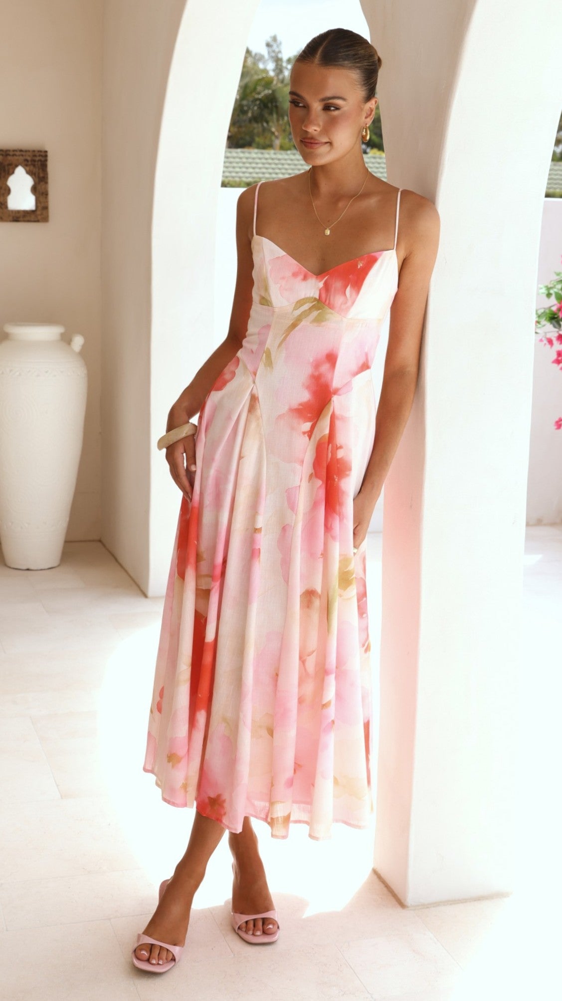 Raya Midi Dress - Pink Floral