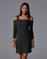 Beyond Travel Cold Shoulder Three Quarter Sleeve Dress Jet Black
