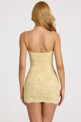 Scalloped-Lace Mini Dress in Butter Yellow