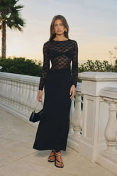 Midnight Hour Lace Long Sleeve Maxi Dress Black