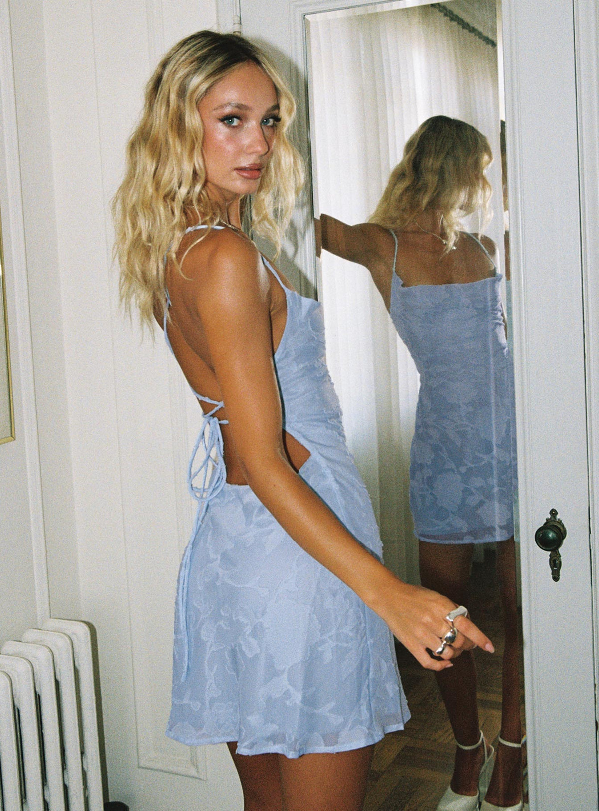 Celena Mini Dress Light Blue Burnout