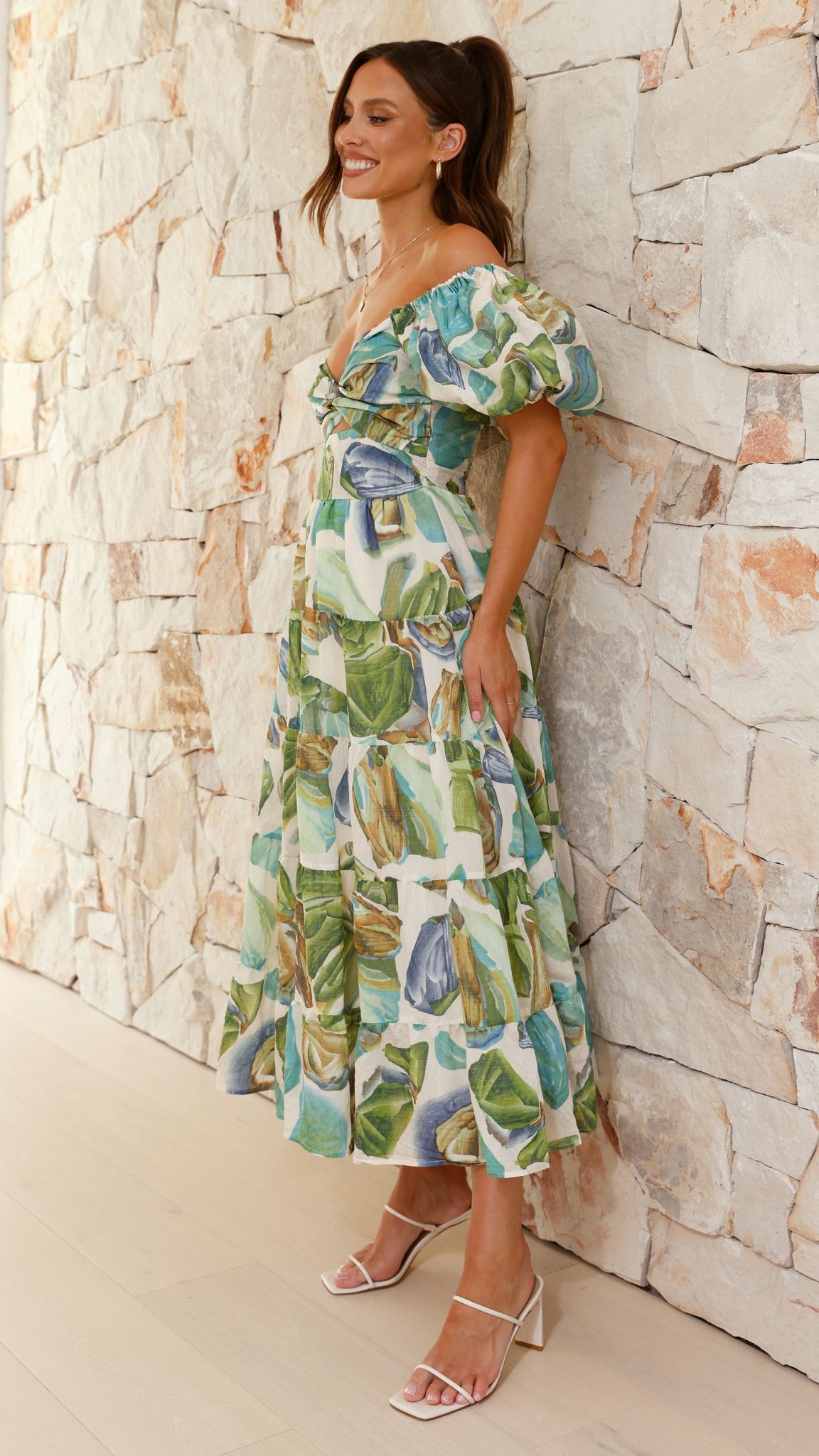 Balthazar Maxi Dress - Green / Blue Print