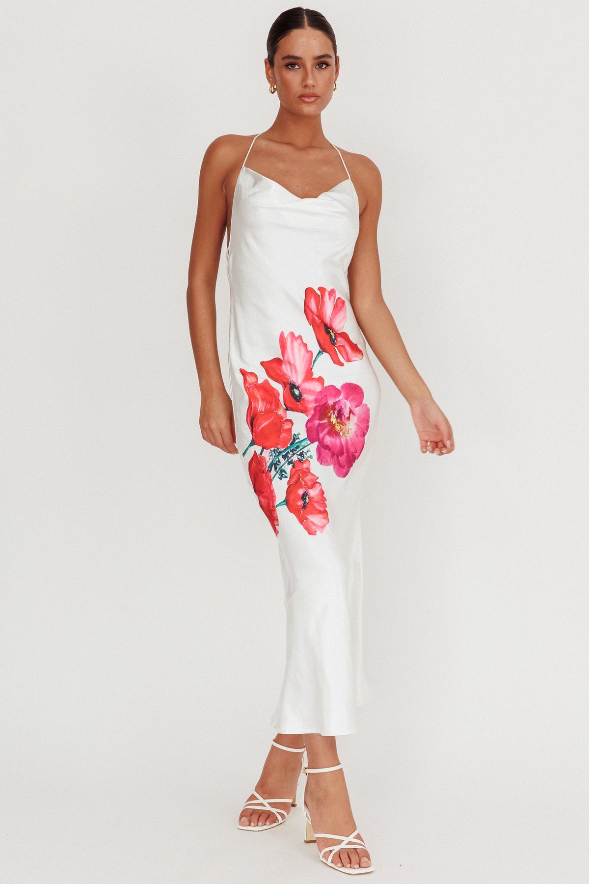 Seren Backless Cowl Neck Maxi Dress White