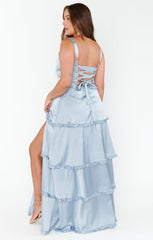 Lady Corset Dress ~ Steel Blue Luxe Satin