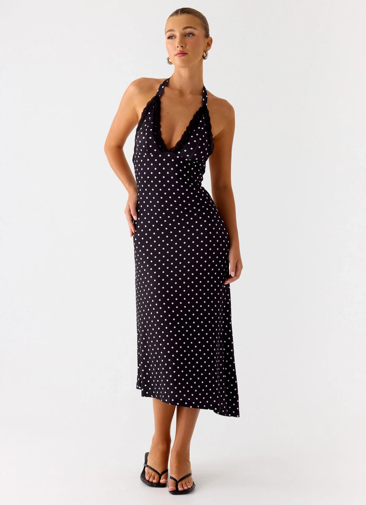 Illuminate Halter Midi Dress - Black Polkadot