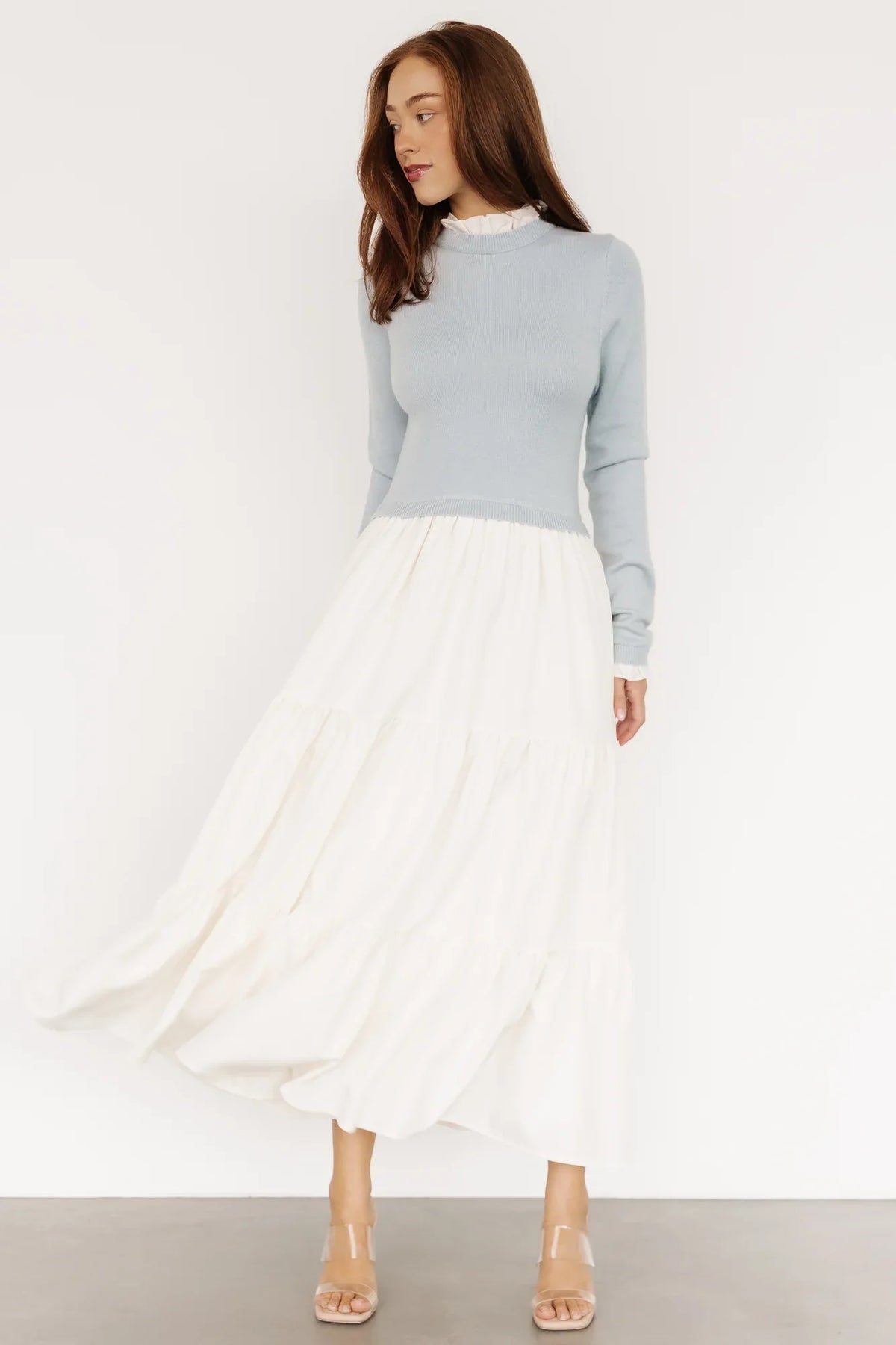 Sophie Sweater Dress | Light Blue + Ivory