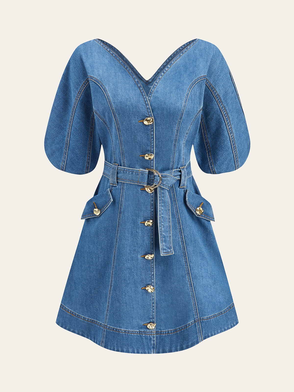 Pocketed Belted Denim Dress