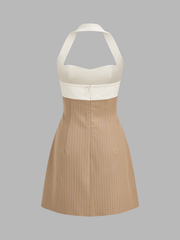 Color Block Halter Pinstripe Mini A-Line Dress
