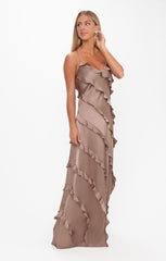 Romance Ruffle Dress ~ Dune Luxe Satin