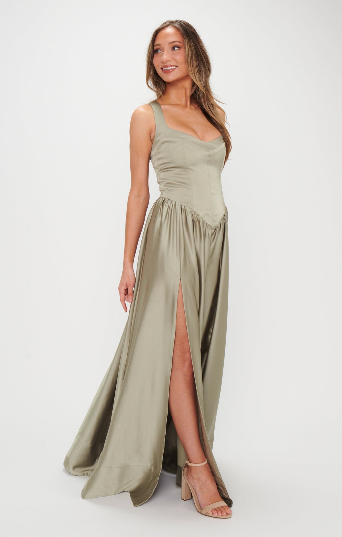 Abigail Maxi Dress ~ Moss Green Luxe Satin