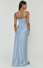 Logan Dress ~ Steel Blue Luxe Satin