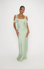Bella Maxi Dress ~ Pistachio Luxe Satin
