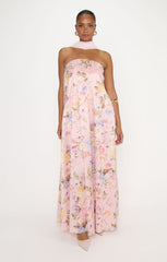 Tinsley Tube Dress ~ Powder Pink Blooms Taffeta