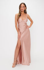Anderson Maxi Dress ~ Rose Gold Luxe Satin