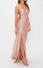 Anderson Maxi Dress ~ Rose Gold Luxe Satin