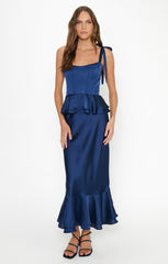 Pauline Peplum Dress ~ Midnight Navy Luxe Satin
