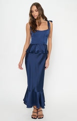 Pauline Peplum Dress ~ Midnight Navy Luxe Satin