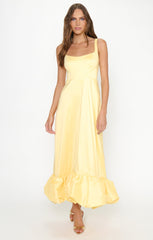Rebecca Midi Dress ~ Pale Yellow Taffeta