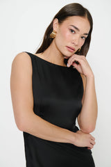 Candice Dress ~ Black Luxe Satin