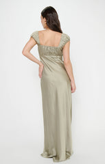 Veronica Maxi Dress ~ Moss Green Luxe Satin
