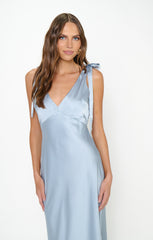Emma Midi Dress ~ Steel Blue Luxe Satin