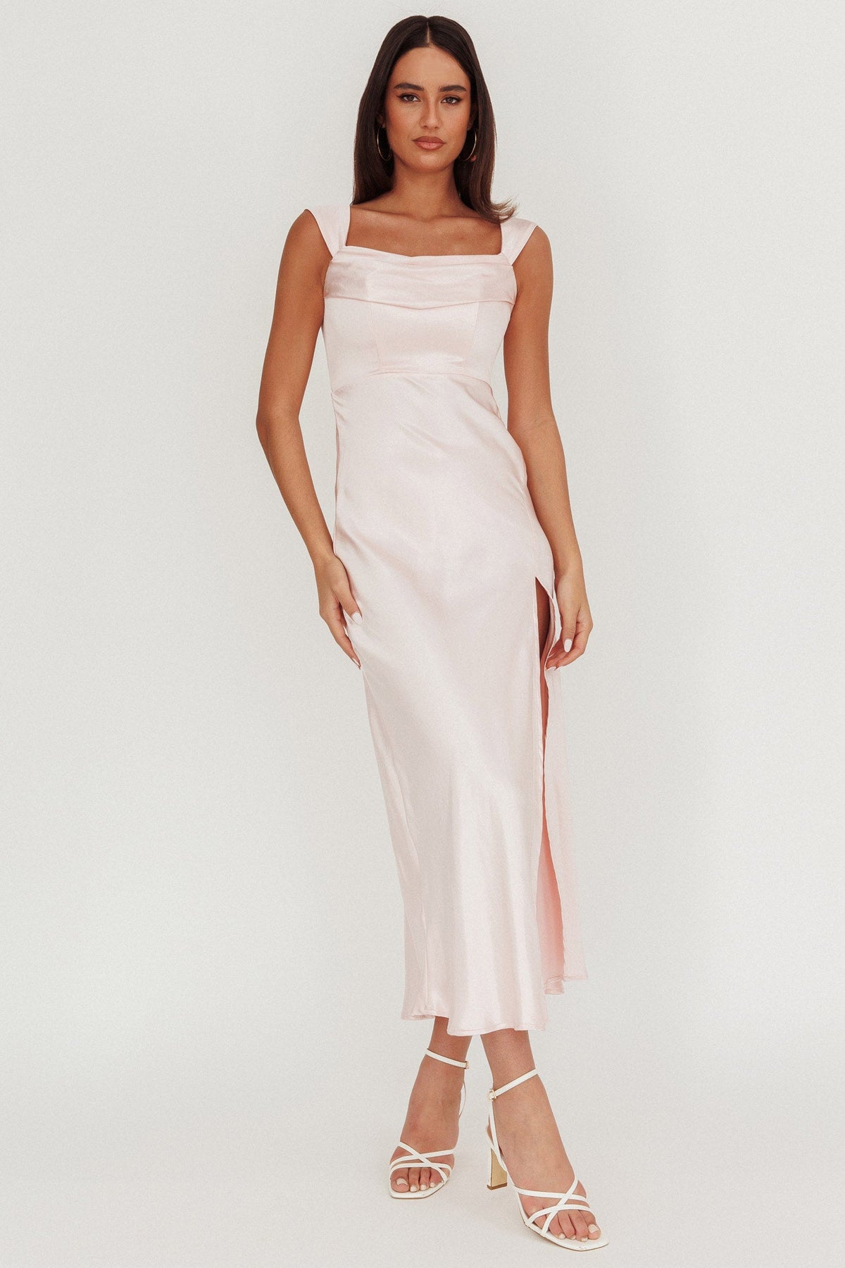 Lucinda Off-Shoulder V-Back Dress Blush