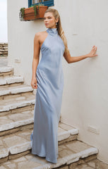 Lisa Maxi Dress ~ Steel Blue Luxe Satin