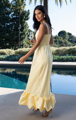 Rebecca Midi Dress ~ Pale Yellow Taffeta