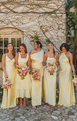 Garden Midi Dress ~ Pale Yellow Luxe Satin