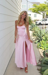 Gisela Pink Satin Corset Maxi Dress