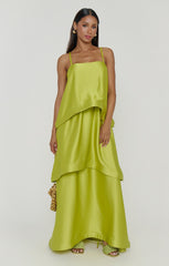 Ella Maxi Dress ~ Chartreuse Luxe Satin