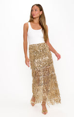 Sadie Maxi Dress ~ White Rib With Gold Sequins