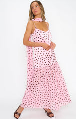 Dalia Maxi Dress ~ Pink Truffle Polka Dot