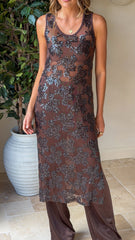 Valencia Sequin Maxi Dress - Brown