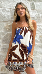 Bethani Mini Dress - Chocolate/Blue Palm