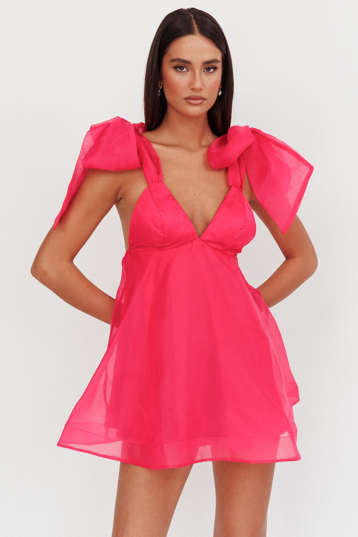 Chantilly Tied Shoulder Mini Dress Fuchsia