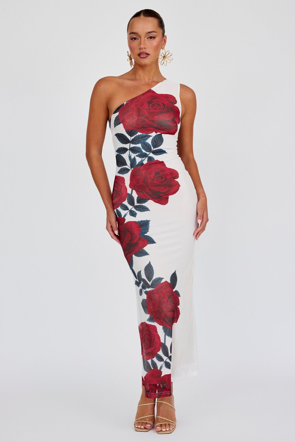 Desiree One Shoulder Mesh Maxi Dress Rose