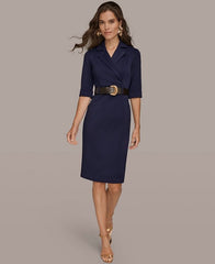 Donna Karan New York Women's 3/4-Sleeve Belted Sheath Dress