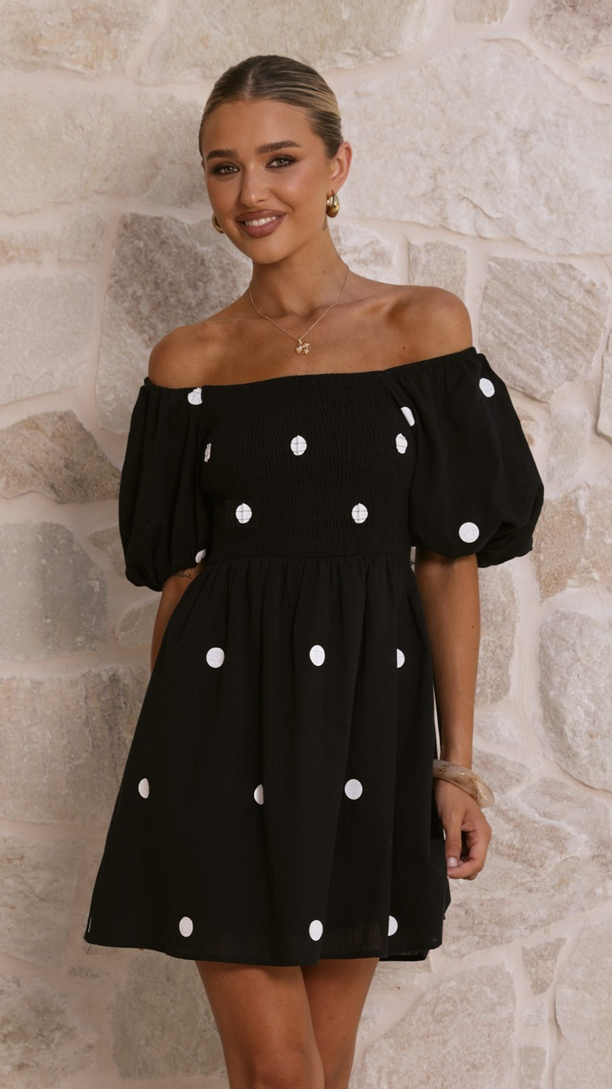 Marissa Mini Dress - Black Polka