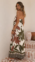 Connie Maxi Dress - Green/Beige Palm