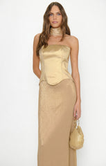 Jules Maxi Dress ~ Gold Pleated Chiffon