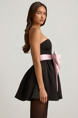 Bow-Detail Corset Mini Dress in Black
