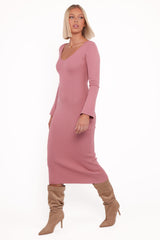 Lina Long Sleeve Midi Dress - Pink