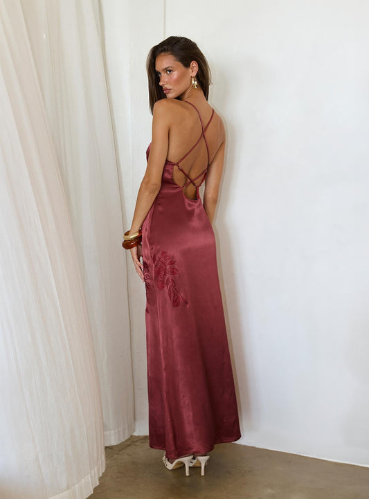 Catch You Up Beaded Maxi Dress Red