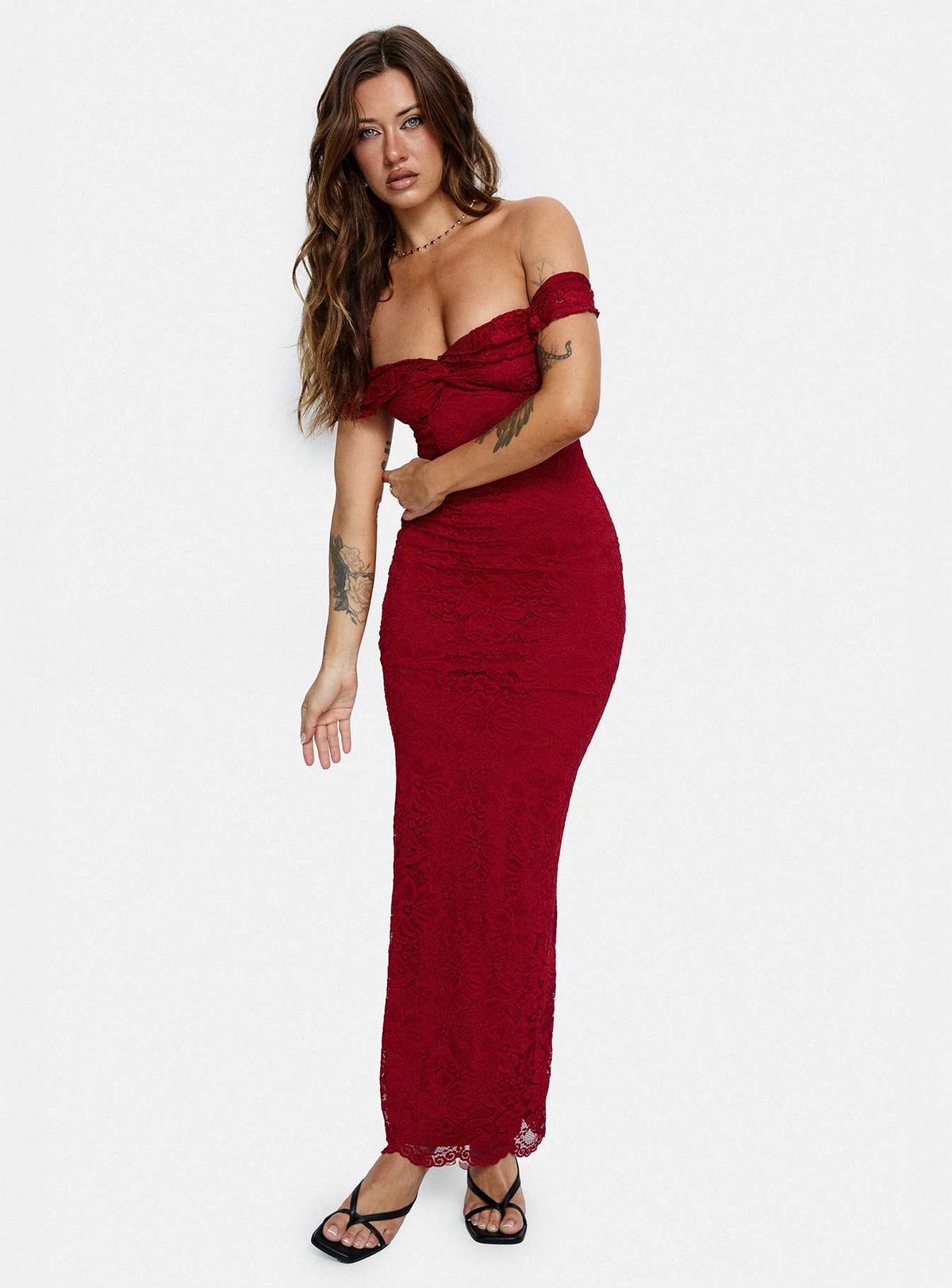 Anabeila Strapless Frill Maxi Dress Red