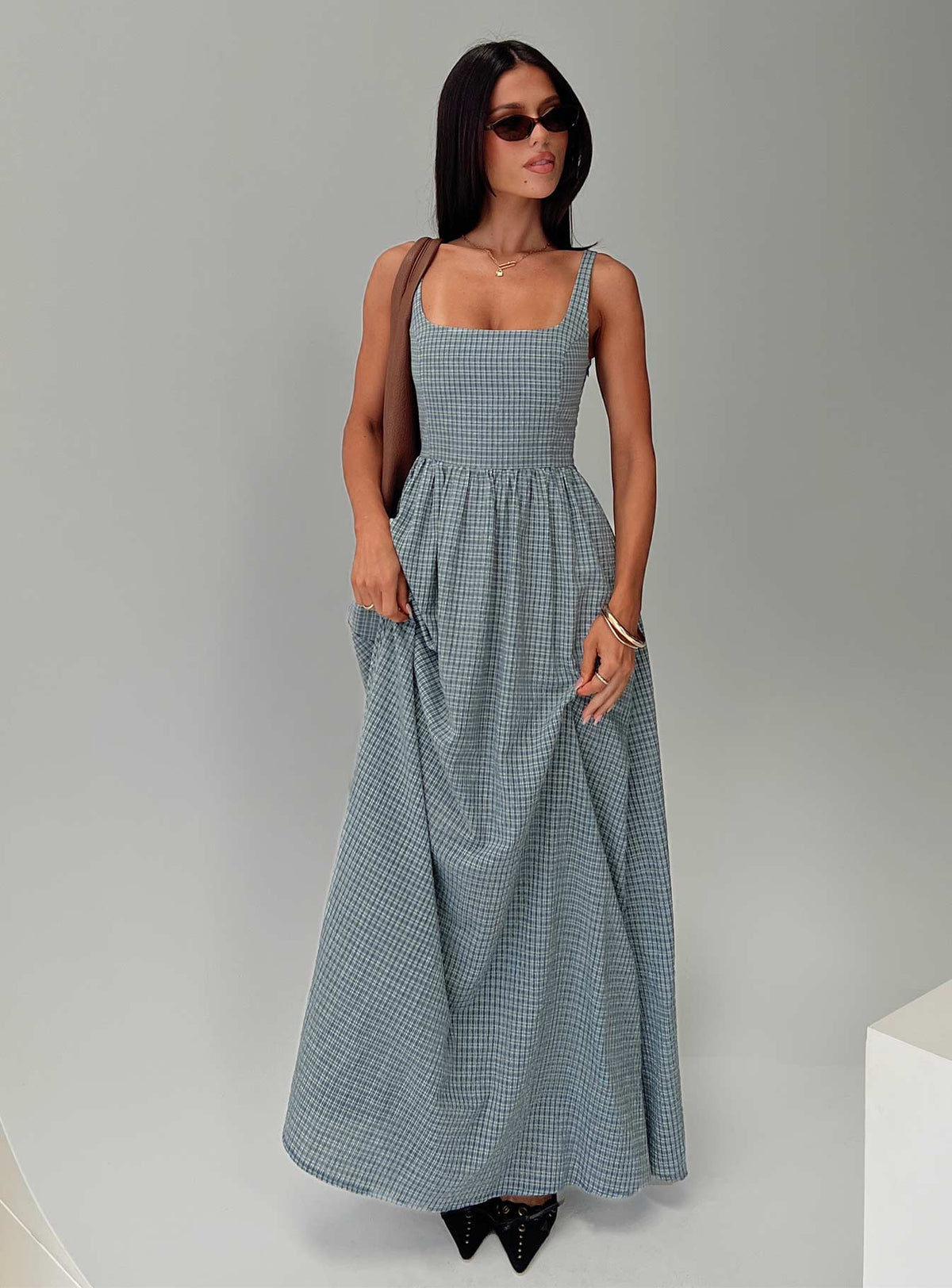 Cartmel Check Maxi Dress Navy