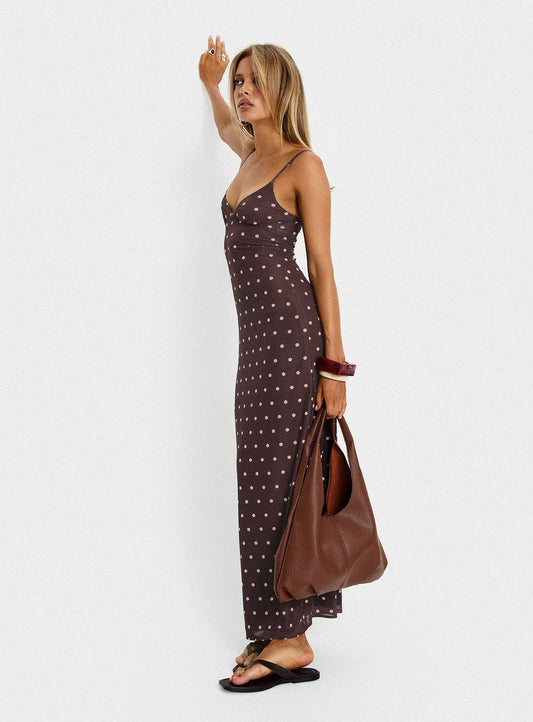 Glass Half Full Mesh Maxi Dress Plum / Pink Polka Dot