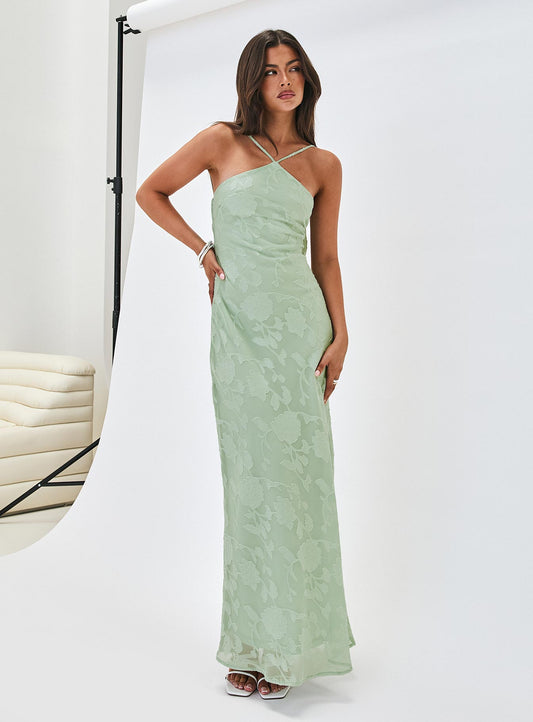 Zoelle Halter Maxi Dress Sage