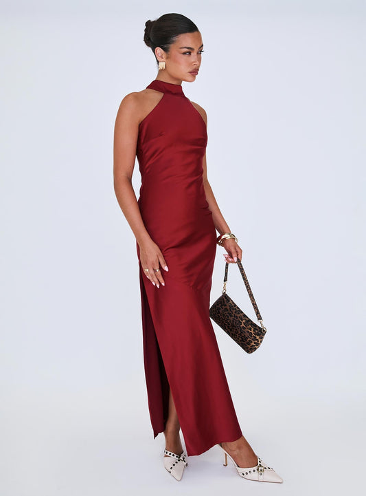 Mordecai Halter Maxi Dress Burgundy